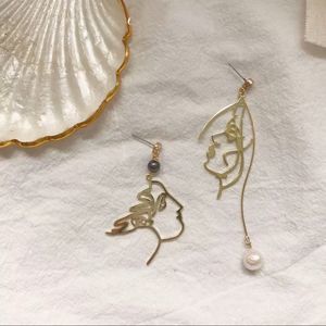 New Mismatched Face Earrings Abstract 14K Gold Filled Earrings Pearl Earrings